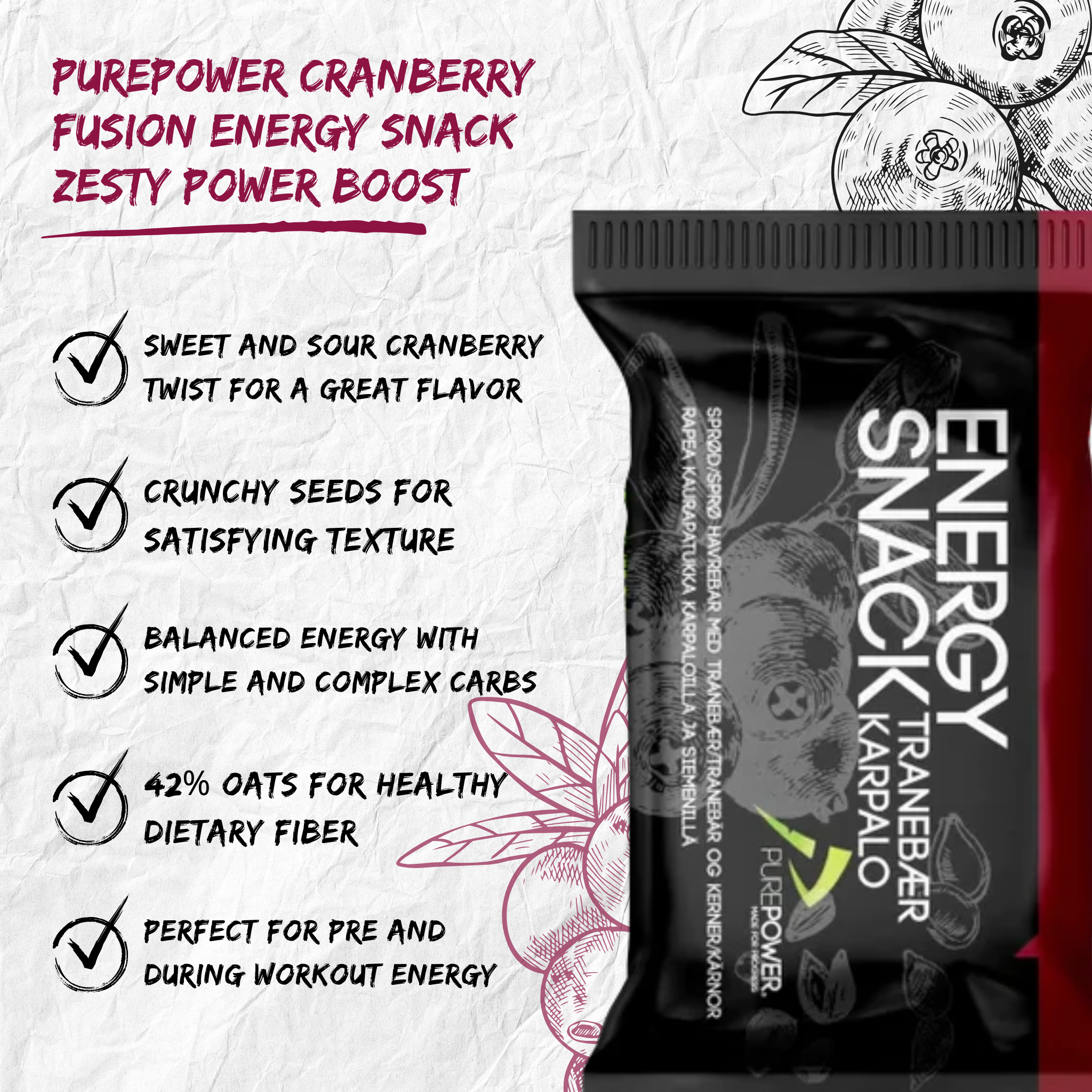PurePower Energibar Tranbär (12x60g) - DATUM PRODUKT