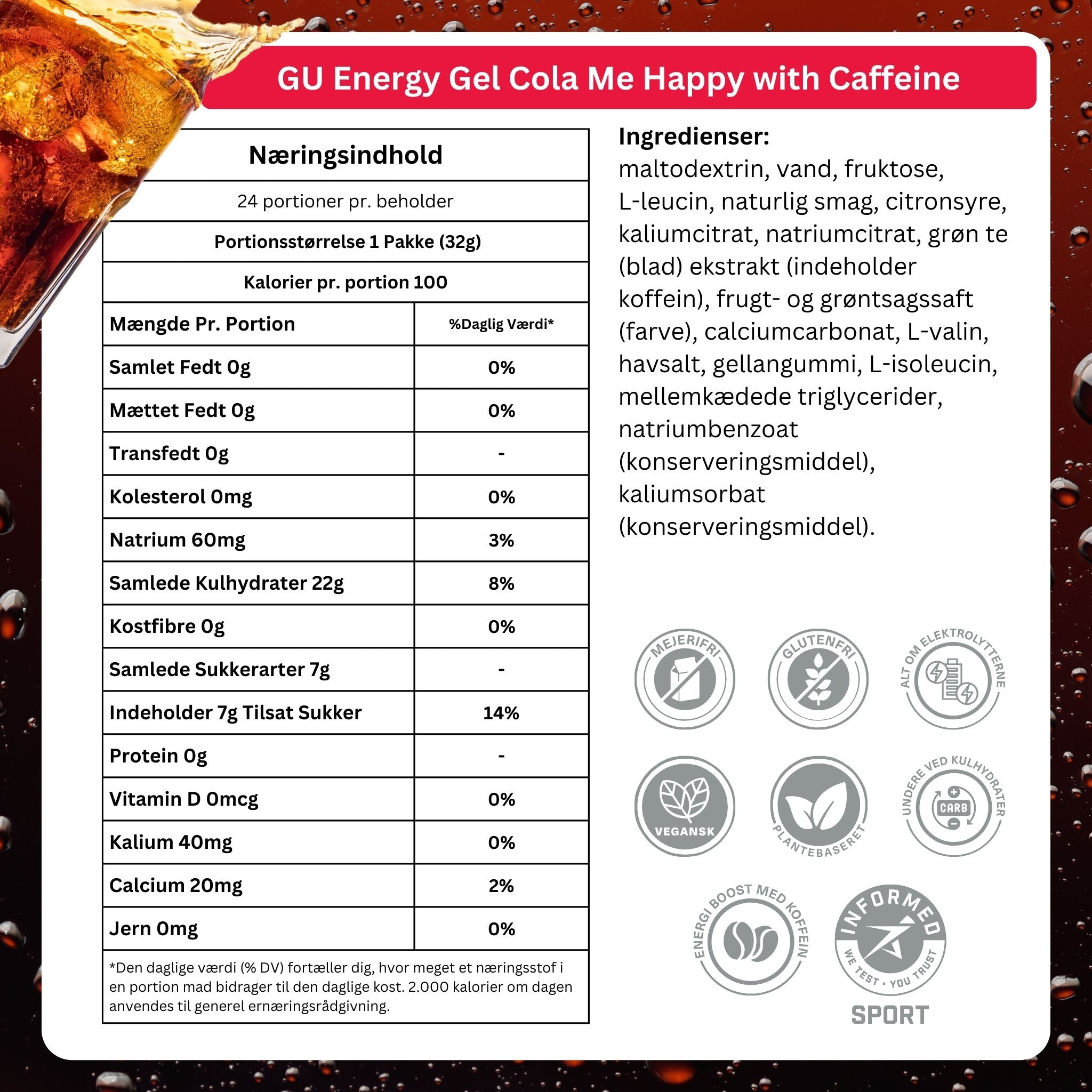 GU Energy Energigel Cola Me Happy med koffein 32g DATUMVARA