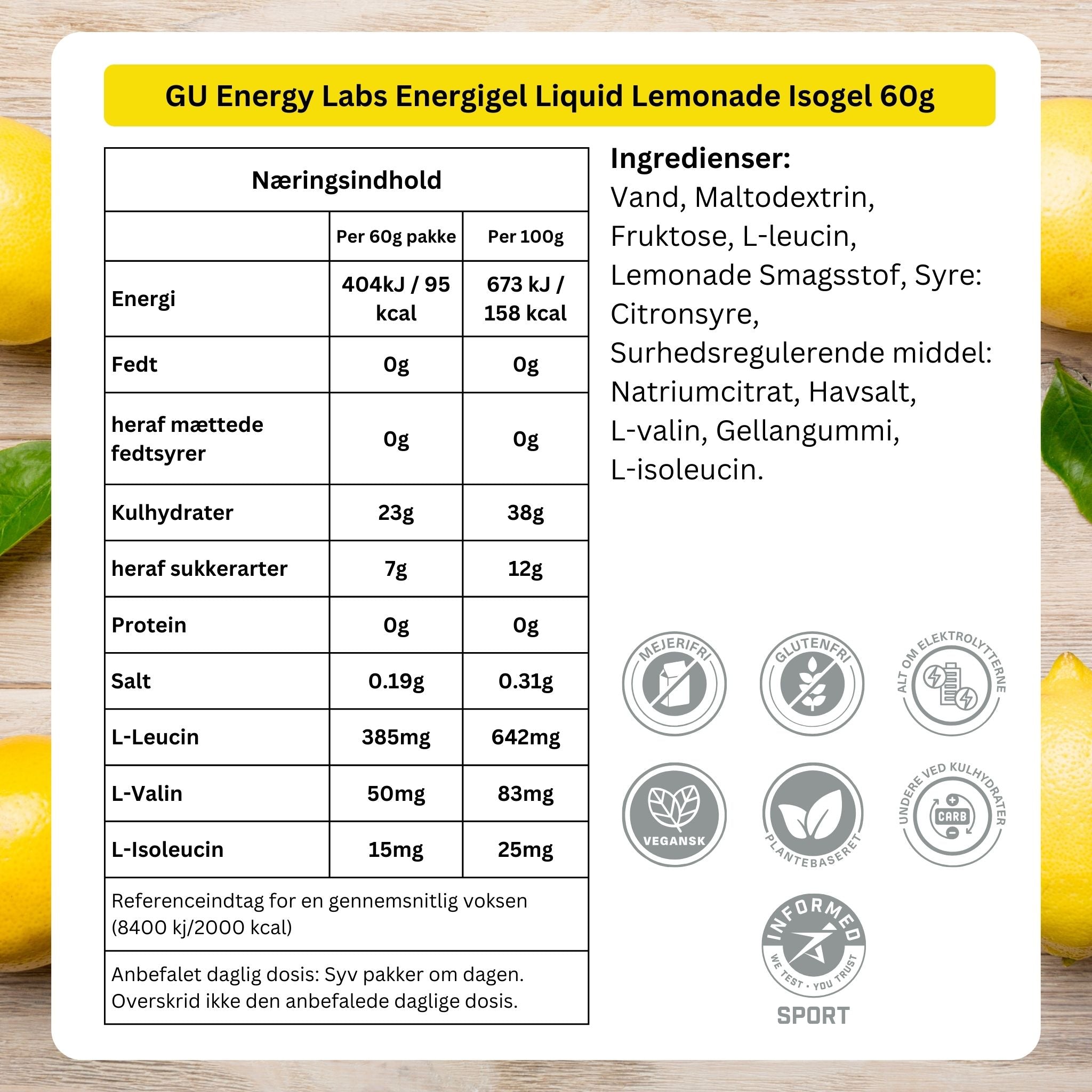 GU Energy Energigel Liquid Lemonade Isogel (12 x 60g) KORT DATUM