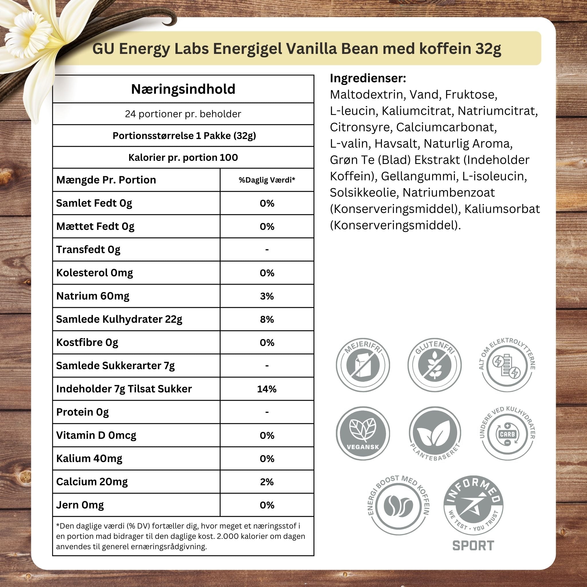 GU Energy Energigel vaniljböna med koffein (32g)
