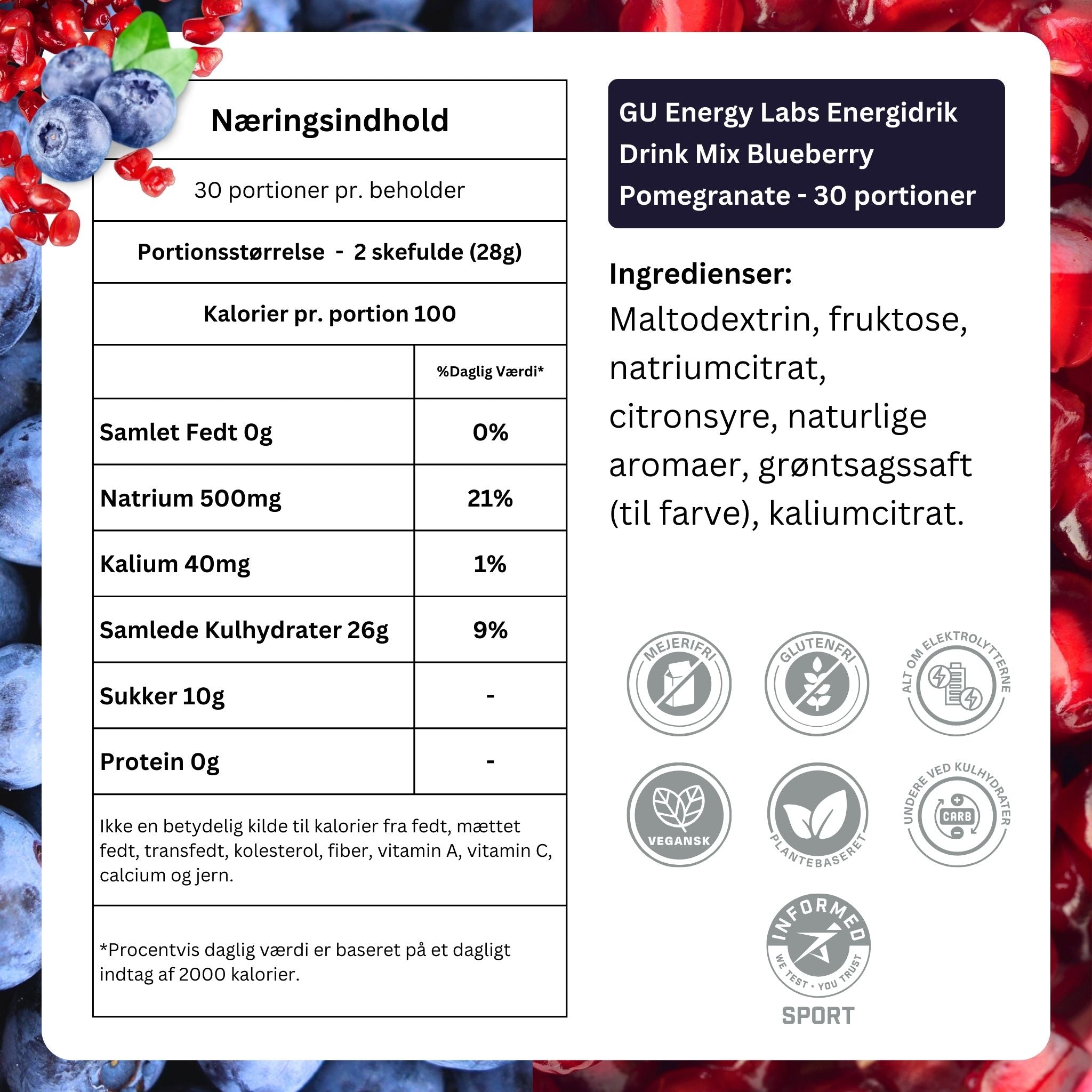 GU Energy Labs Energy Drink Drink Mix Blåbär Granatäpple - 30 portioner