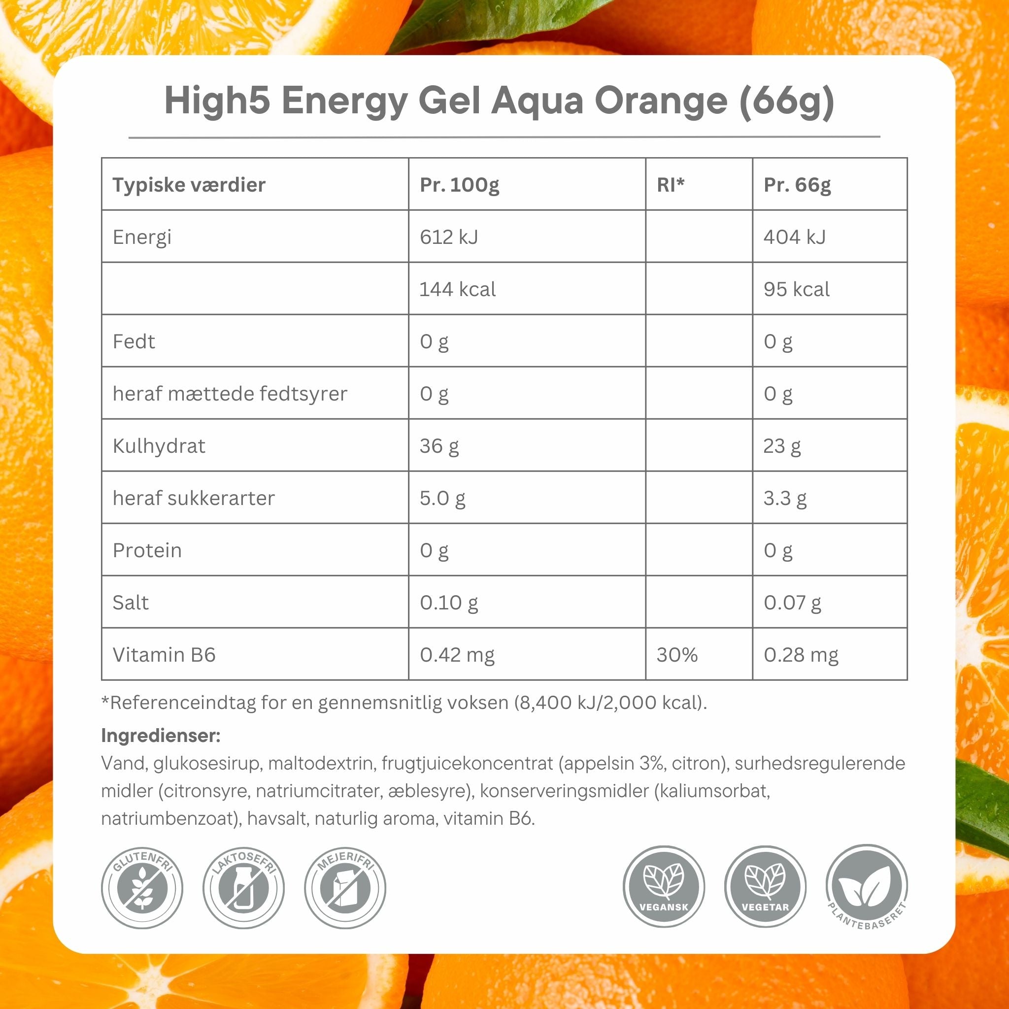 High5 Energygel Aqua Orange 5x66 g Kort datum