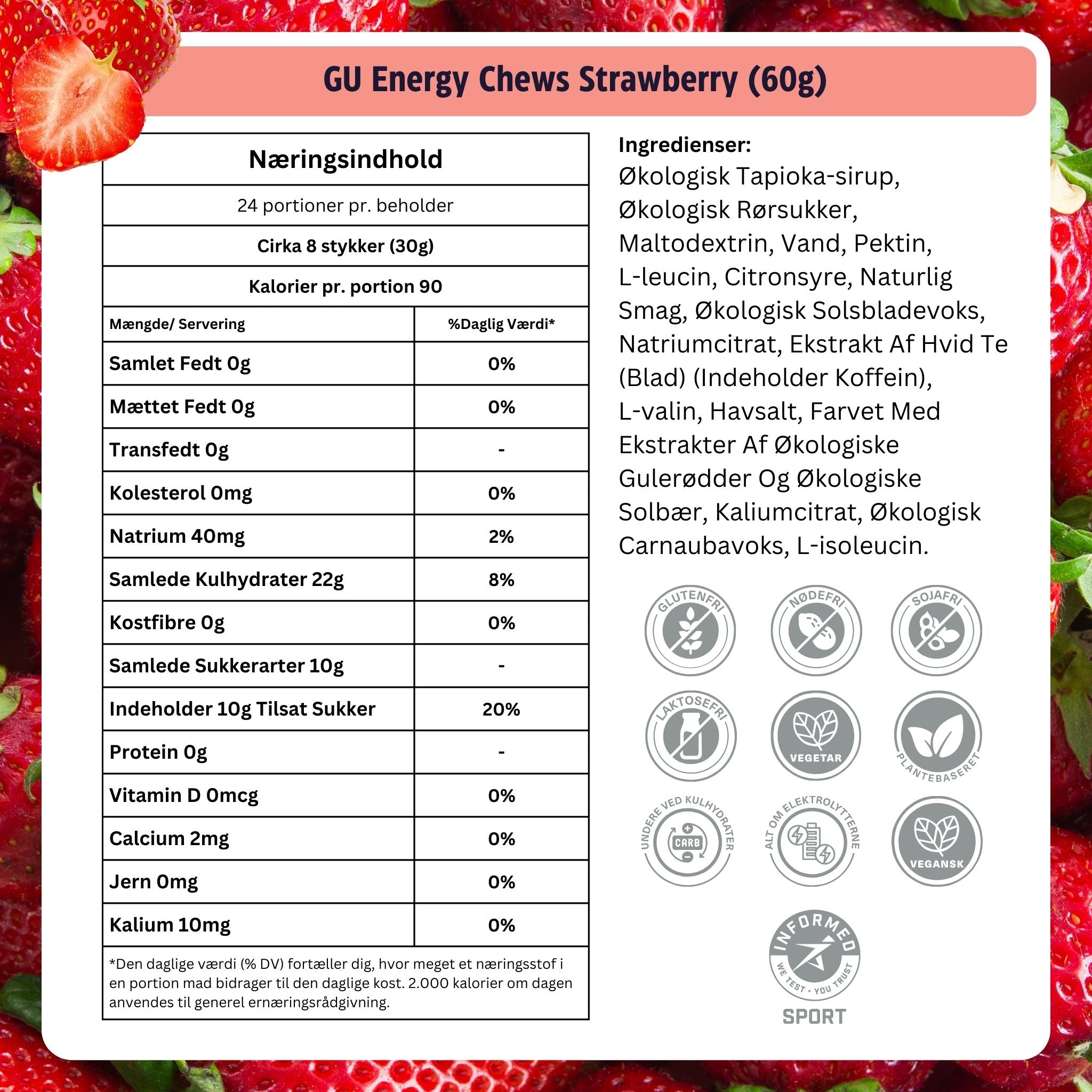 GU Energy Chews Jordgubb med koffein (12 x 60 g)