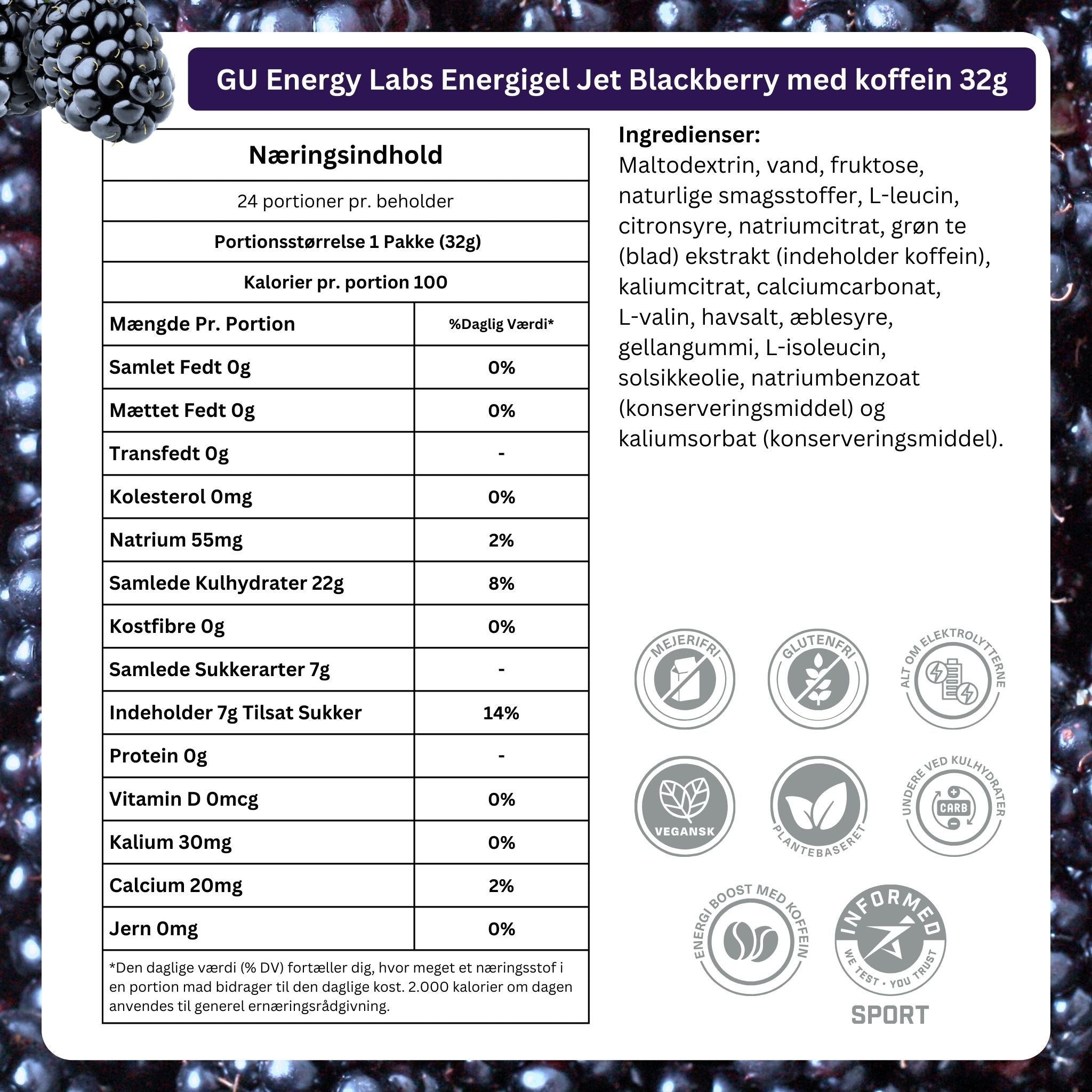 GU Energy Energigel Jet Blackberry med koffein (32g) - DATUM PRODUKT