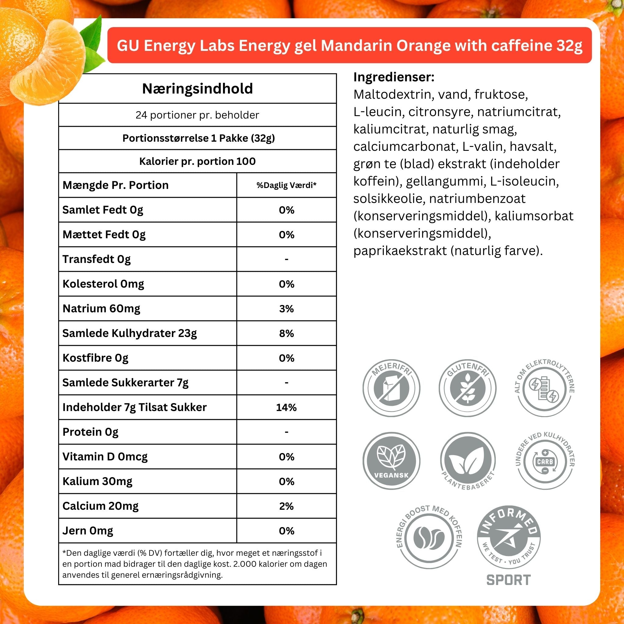 GU Energy Energigel Mandarin Apelsin med koffein 32g - DATUM PRODUKT