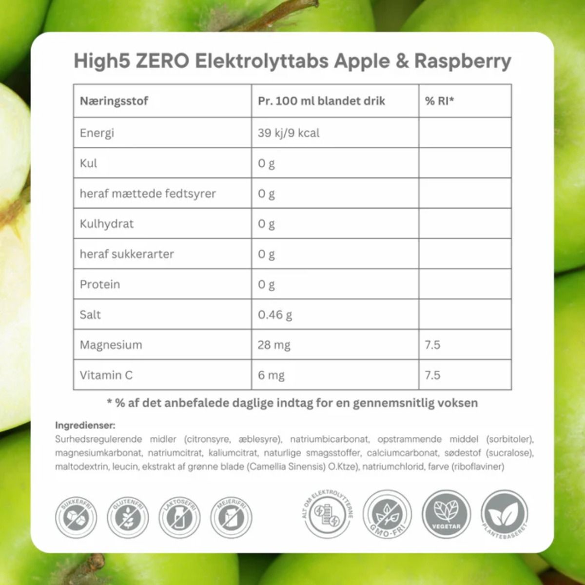 High5 Electrolyte tabs ZERO Apple &amp; Raspberry (8x20 tabs) Bunttest