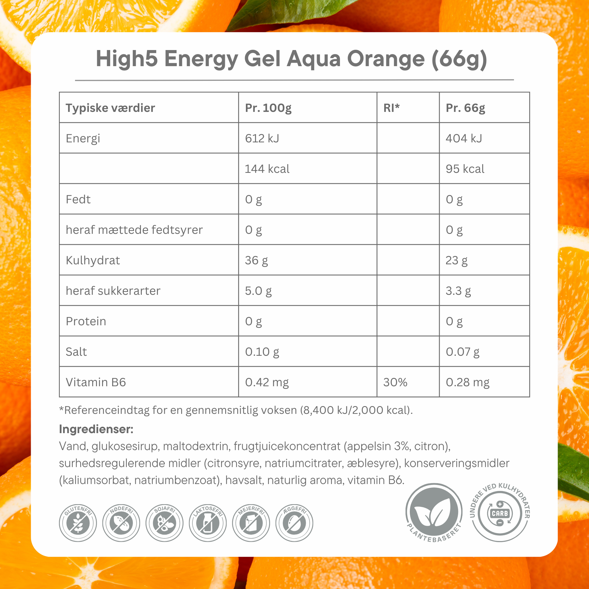 High5 Energigel Aqua Orange 66 g x 20 st. Datumvara
