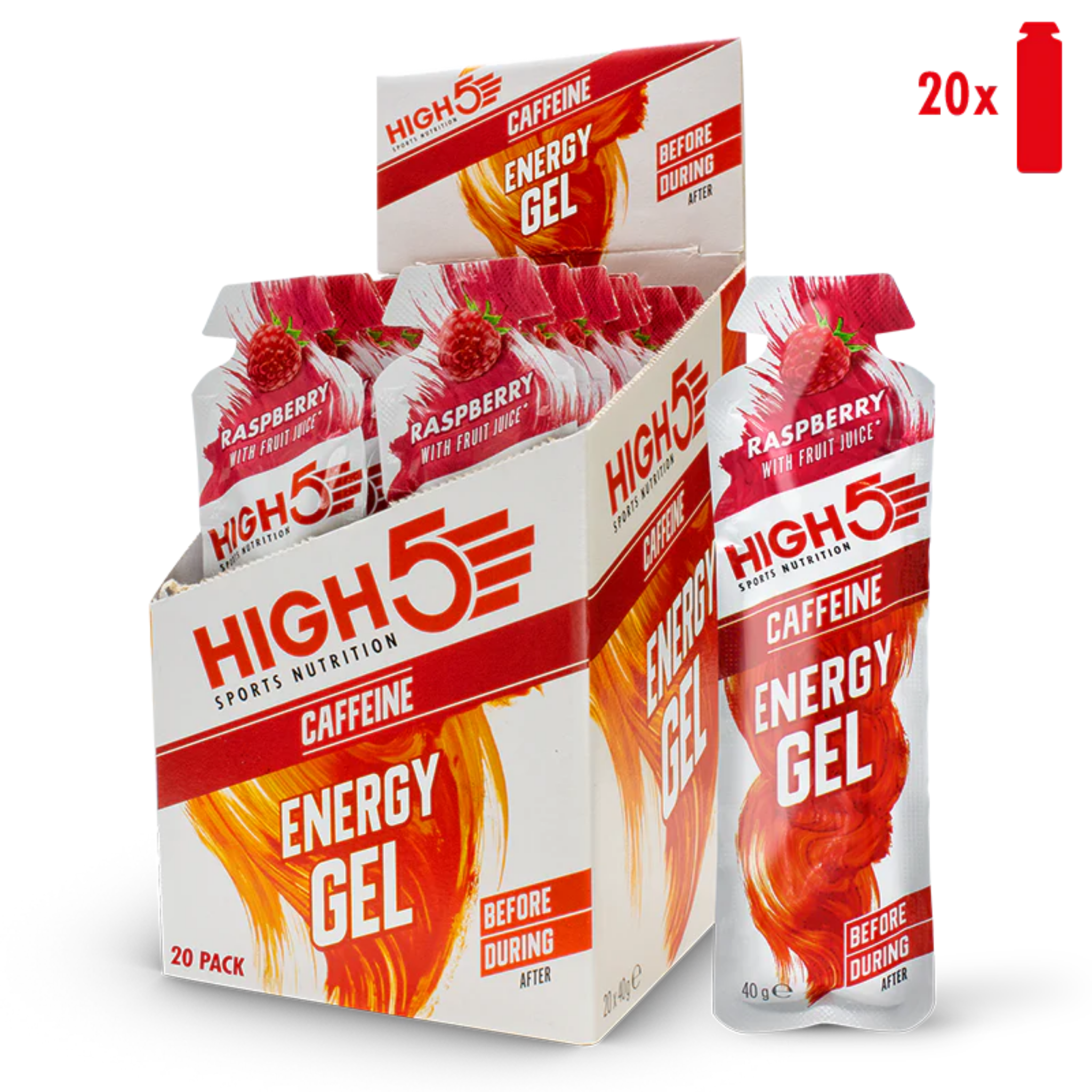 High5 Energy Gel Koffein Raspberry (20x40g) Datumvara