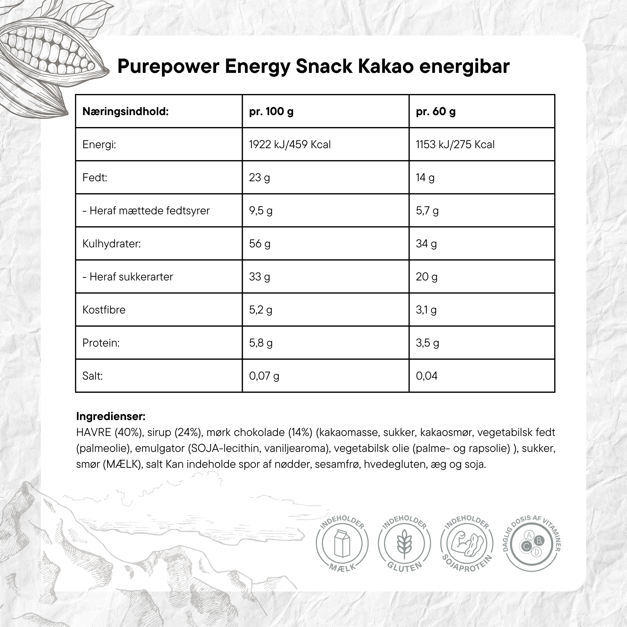 PurePower Energy Bar Havre/Kakao (12x60g)