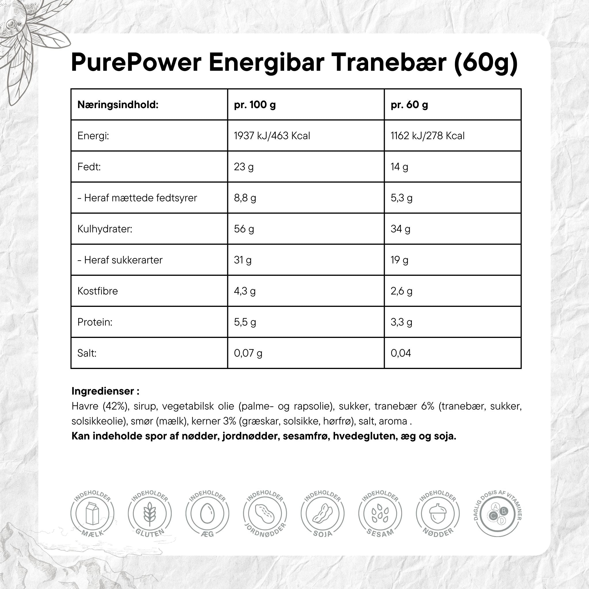 PurePower Energibar Tranbär (12x60g) - DATUM PRODUKT