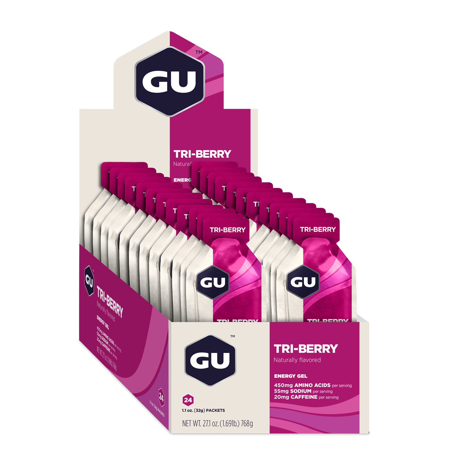 GU Energy Energy Gel Tri-berry med koffein (24 x 32g) 12 st. BEMÄSTRA